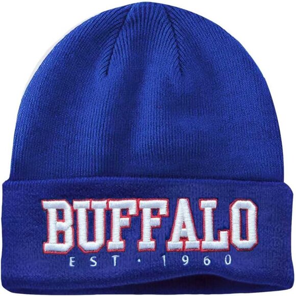 Women's Blue & Red Soft Knit Winter Hat For Cold Weather Beanie Toque Hat - Picture 1 of 6